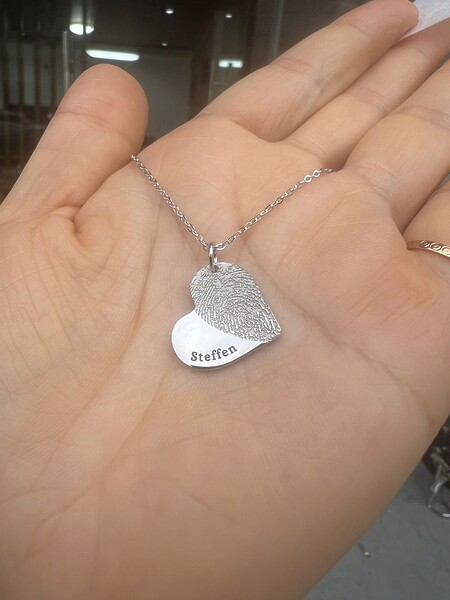 925 Silber Gold Vergoldet Erinnerungsschmuck Gedenkanhaenger Trauerschmuck Herzkette Personalisiertegravur Namengravur Anhaenger Fingerabdruckgravur Fingerprint Individuelle Gravur Unikat