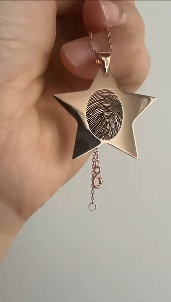925 Silber Gold Vergoldet Stern Erinnerungsschmuck Gedenkanhaenger Trauerschmuck Personalisiertegravur Namengravur Fingerabdruckgravur Fingerprint Individuelle Gravur Unikat