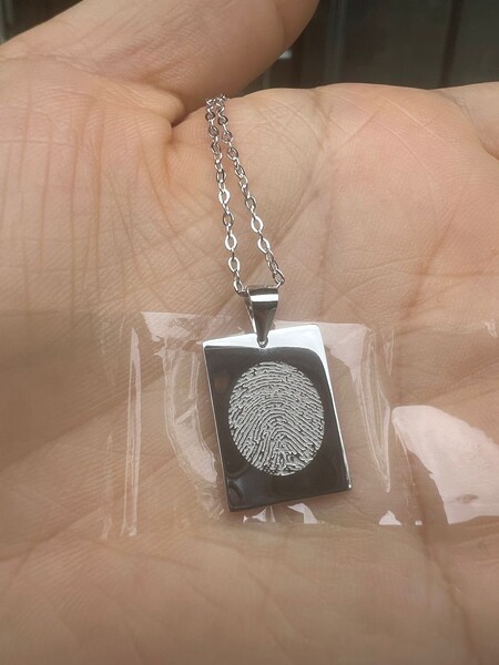 925 Silber Vergoldet Erinnerungsschmuck Gedenkanhaenger Trauerschmuck Herrenkette Herrenschmuck Dogtag Personalisierte Fingerabdruckschmuck Fingerprint Fingerabdruck Individuelle Gravur