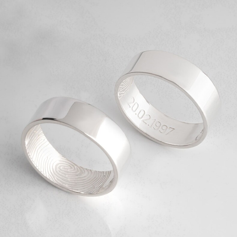 Coouple Ring Inside Innenseite Fingerabdruck Gravur Personalisiert Unsichtbarer Fingerprint Erinnerungen Trauerschmuck Gedenkschmuck Silber Partnerringe