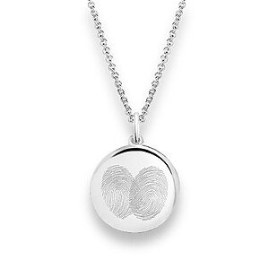 Erinnerungsschmuck Trauerschmuck Andenken Gedenken Fingerabdruck Gravur Fingerprint Couple Partneranhaenger 925 Silber Zwei Fingerabdruecke Personalisiert Individuelle Gestaltung Runde Kette