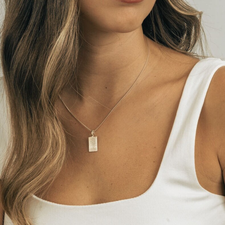 Fingerprint Fingerabdruck Kette Rechteck Trauer Erinnerungsschmuck Herrenkette Damenkette Geschenkidee Gedenkschmuck Anhaenger Silber Gold Rose