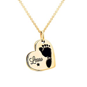 Herzkette Erinnerungsschmuck Trauerschmuck Personalisierte Kette Individueller Gravur Fussabdruck Handabdruck Baby Schmuck Andenken Gedenkschmuck Sternenkinder Gold Vergoldet Anhaenger Graviert