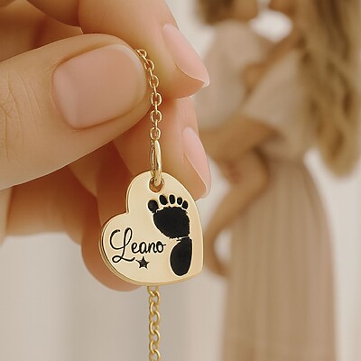 Herzkette Erinnerungsschmuck Trauerschmuck Personalisierte Kette Individueller Gravur Handabdruck Fussabdruck Baby Schmuck Andenken Gedenkschmuck Sternenkinder Mamakette Anhaenger Graviert