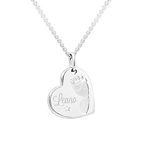 Herzkette Erinnerungsschmuck Trauerschmuck Personalisierte Kette Individueller Gravur Handabdruck Fussabdruck Baby Schmuck Andenken Gedenkschmuck Sternenkinder Silber 925 Anhaenger Graviert
