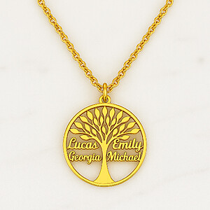 Lebenbaumkette Familienschmuck Trauerschmuck Andenken Erinnerungsschmuck 925 Silber Vergoldet Namenkette