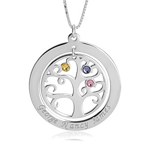 Lebensbaum Schmuck Family Tree Birthstone Zirkonia Geburtssteine Erinnerungsschmuck Familienschmuck Trauerschmuck Personalisierte Anhaenger Individuelle Gravur