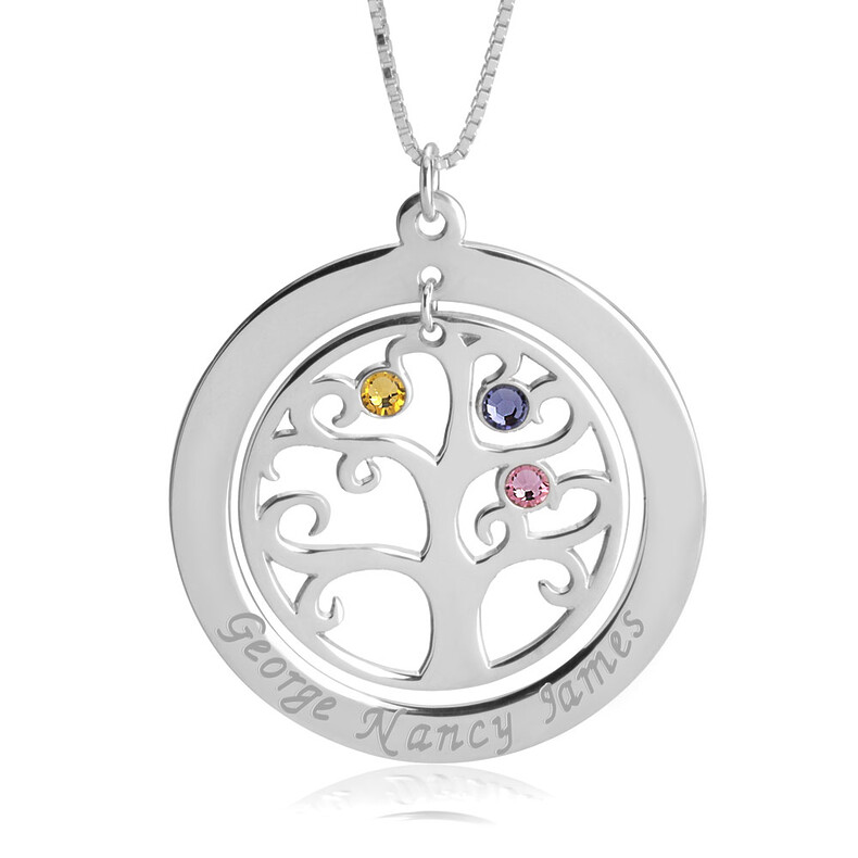 Lebensbaum Schmuck Family Tree Birthstone Zirkonia Geburtssteine Erinnerungsschmuck Familienschmuck Trauerschmuck Personalisierte Anhaenger Individuelle Gravur