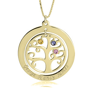 Lebensbaum Schmuck Family Tree Birthstone Zirkonia Geburtssteine Erinnerungsschmuck Familienschmuck Trauerschmuck Personalisierte Anhaenger Silber Gold Individuelle Gravur