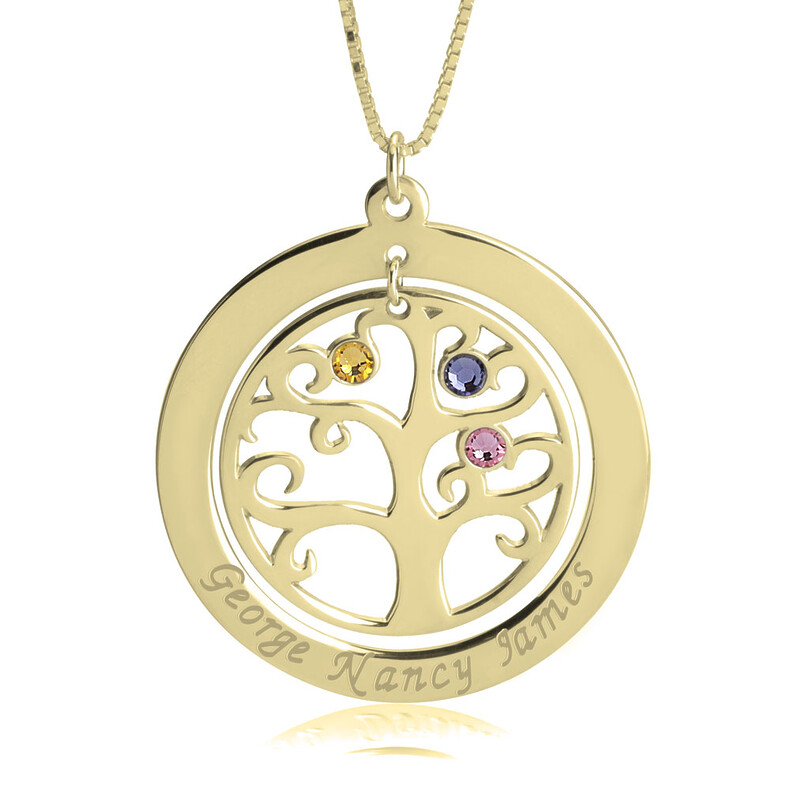 Lebensbaum Schmuck Family Tree Birthstone Zirkonia Geburtssteine Erinnerungsschmuck Familienschmuck Trauerschmuck Personalisierte Anhaenger Silber Gold Individuelle Gravur