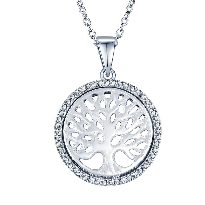 Lebensbaum Zirkonia Individuelle Ketten Anhaer Trauer Erinnerung Familie Tree Family Schmuck Silber Gold Rose Personalisiert