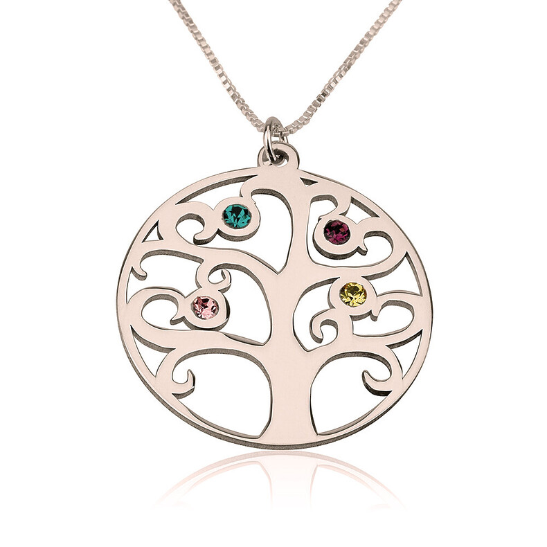 Lebensbaumschmuck Geburtssteinen Erinnerungsschmuck Familie Family Zirkonia Bunt Silberschmuck Kette Anhaenger