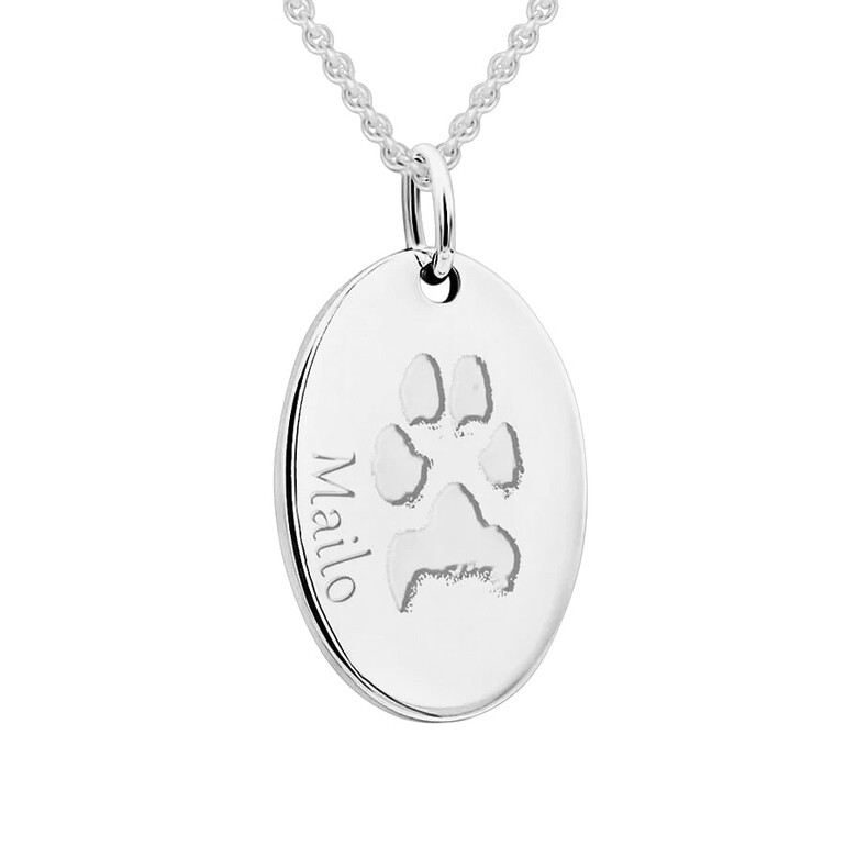 Pfotenschmuck Tierschmuck Anhaenger Vierbeiner Hund Pfotenabdruck Tot Trauerschmuck Erinnerungsschmuck Gedenken Silber Individuelle Gravur