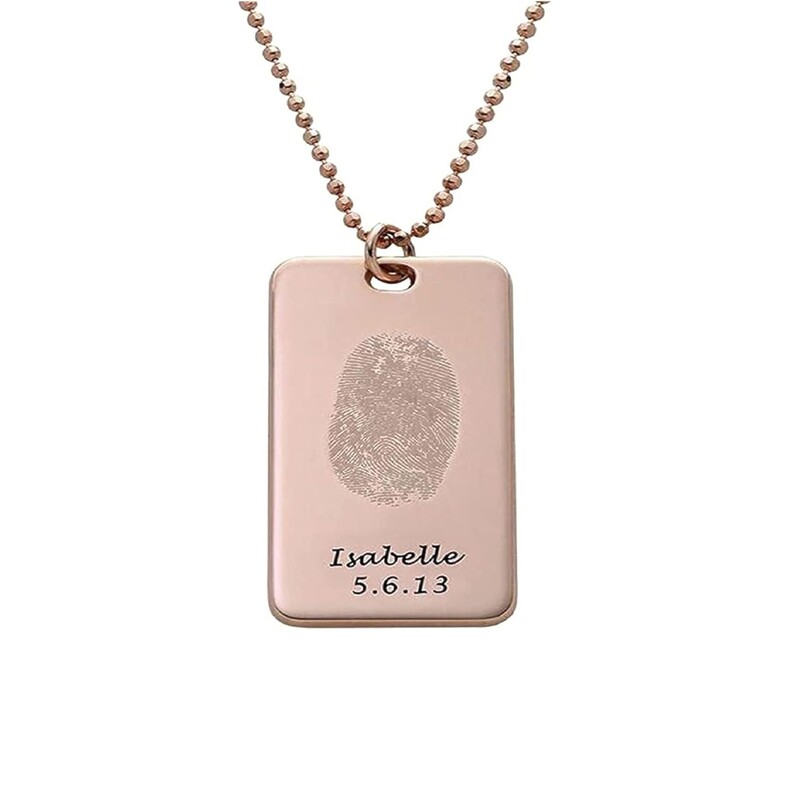 Token Rechteckiger Anhaenger Kette Erinnerungsschmuck Gedenk Trauer Herren Damen Fingerabdruck Fingerprint Mutter Mama Kette Rose Vergoldet