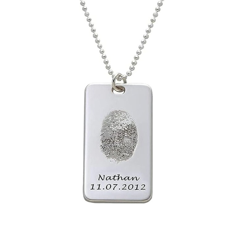 Token Rechteckiger Anhaenger Kette Erinnerungsschmuck Gedenk Trauer Herren Damen Fingerabdruck Fingerprint Papa Kette Silber