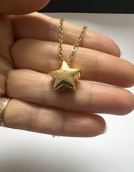 Urnenkette Star Stern Edelstahl Gold Vergoldet Erinnerungsschmuck Gedenkanhaenger Trauerschmuck Personalisiertegravur Befüllbar Anhaenger Fingerabdruckgravur Fingerprint Individuelle Gravur Unikat