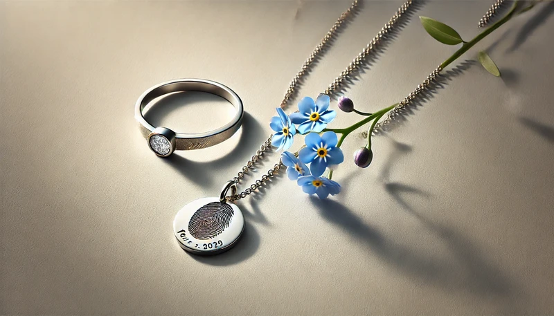 Vergiss Mi Et Blume Schmuck Schmuckstueck Ring Kette Anhaenger Andenken Erinnerung Trauer Personalisiert Gravur Gold Silber