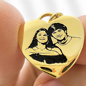 Anhänger Herz Foto Bild Gold Handgefertigt gravur personalisiert schmuck monamor