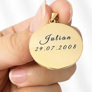 Anhänger Rund Gold Gravur Schmuck gravur personalisiert schmuck monamor