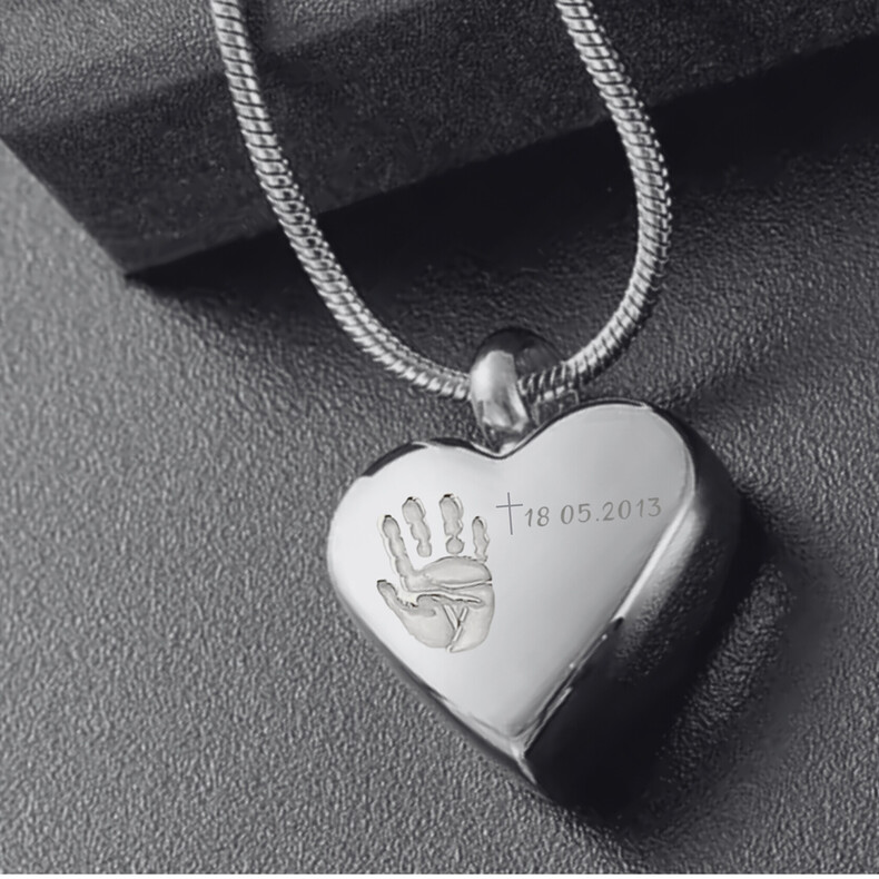 Asche Herz Fussabdruck Silber Rose Vergoldet Edelstahl Handabdruck Namenkette Trauerschmuck Erinnerungsschmuck Befüllbar Haare Blüten