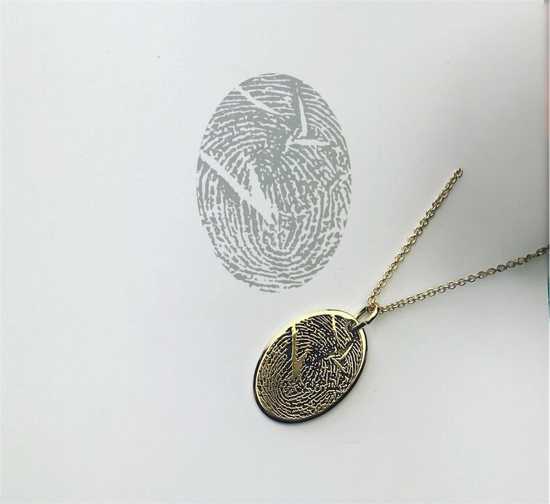 Believe Fingerabdruck Gravur Schmuck Individuelle Gravur Personalisiert Fingerprint Gold Vergoldet 925 Silber Trauerschmuck Oval Anhaenger
