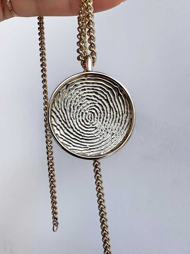 Echtgold Schmuck Rund Fingerabdruck Kette Anhaenger Gravur Abdruck Gold