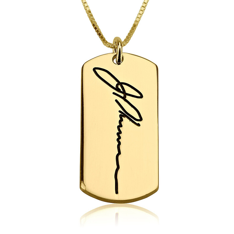 Erinnerungskette Mit Individueller Gravur Handschrift Unterschrift Widmung Personalisierte Signatur Trauerschmuck Gedenkanhaenger Maennerkette Gold