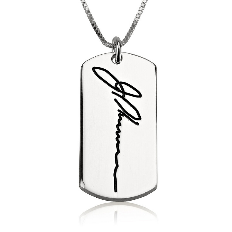 Erinnerungskette Mit Individueller Gravur Handschrift Unterschrift Widmung Personalisierte Signatur Trauerschmuck Gedenkanhaenger Maennerkette Silber