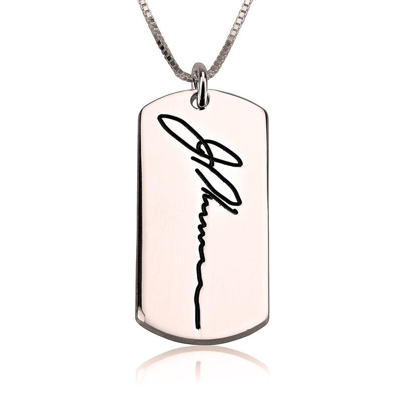 Erinnerungskette Mit Individueller Gravur Handschrift Unterschrift Widmung Personalisierte Signatur Trauerschmuck Gedenkanhaenger Maennerkette Silber Rose