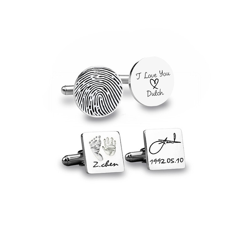 Erinnerungsknoepfe Manschettenknoepfe Fingerabdruck Handabdruck Fussabdruck Initialien 3d Gravur Cuffs Hemd