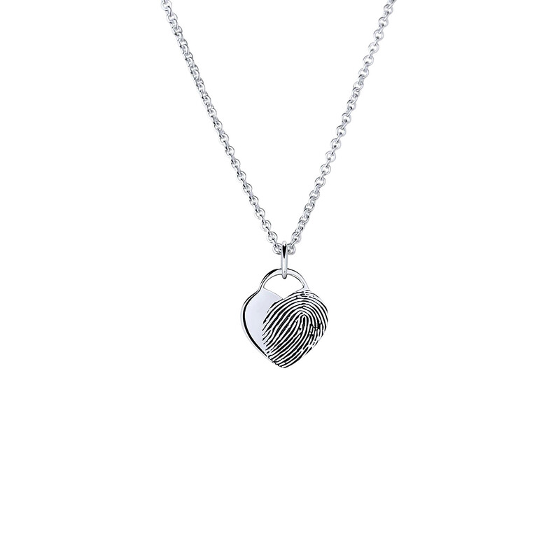 Erinnerungsschmuck Fingerabdruck Fingerprint Kette Silber Namenkette Gravur Individuelle Fingerabdruckkette Trauerschmuck Gedenkschmuck Personalisiert Herz Vergoldet Schmuckstück