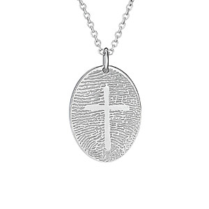 Erinnerungsschmuck Oval Anhaneger Trauerschmuck Gedenkkette Personalisierte Gravur Silber Kreuz Fingerabdruckschmuck Andenken 925 Silber