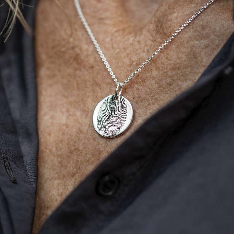 Fingerabdruck Kette Silber Finger Touch Runder Anhaenger Silberschmuck Fingerprint Erinnerung Andenken