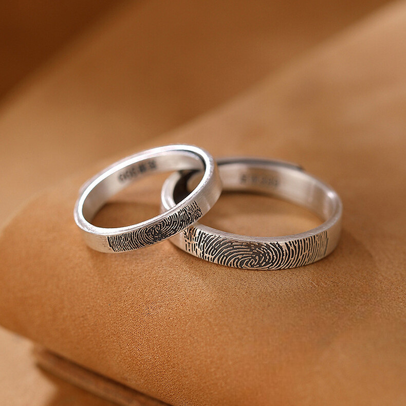Fingerabdruck Ring Single Ring Damen Frau Mama Fingerprint Erinnerungsschmuck Individuelle Gravur Personalisiert Trauerschmuck Silber Gold Vergoldet P