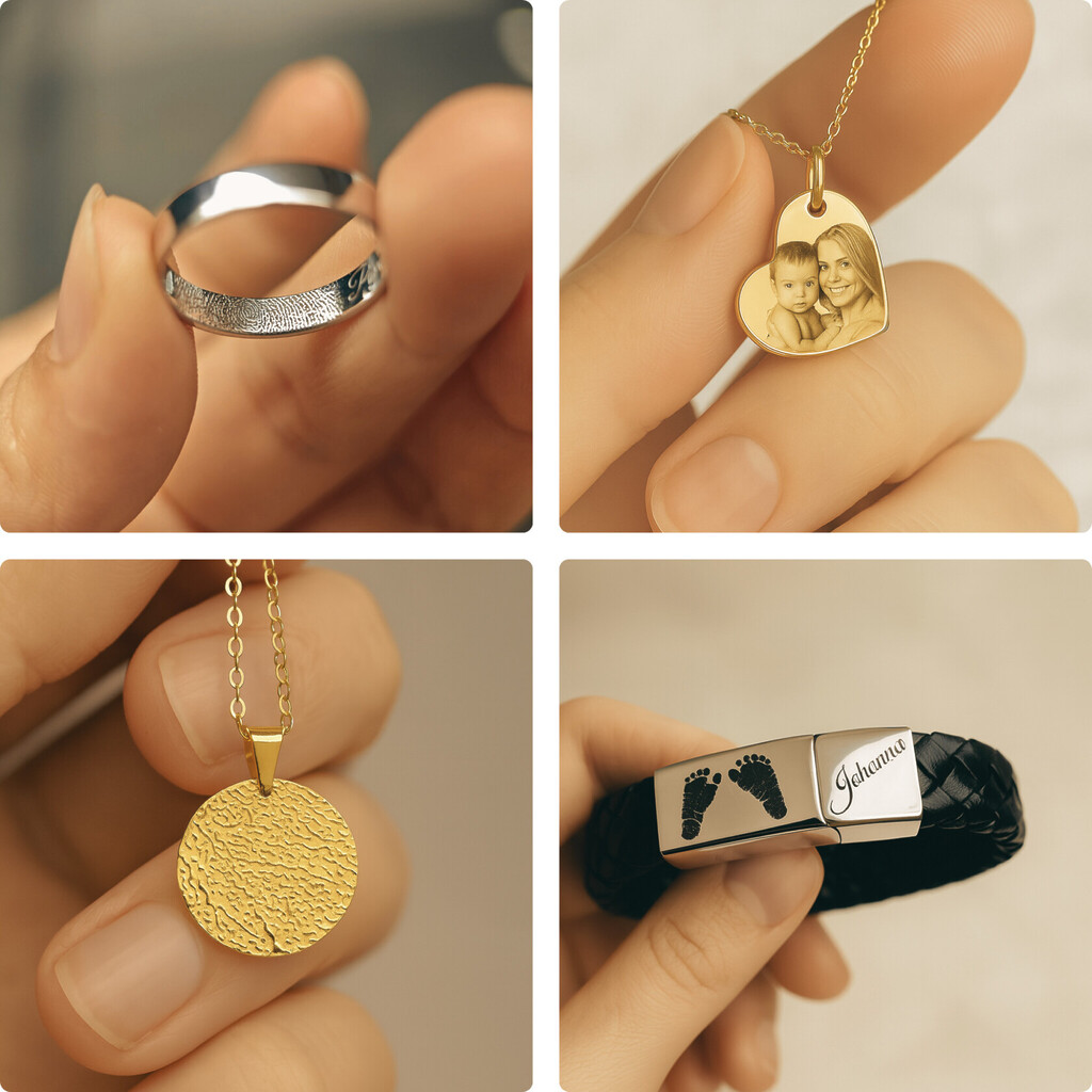 Fingerabdruckgravur Hand,fussabdruck,ring Kette Erinnerungsschmuck Trauerschmuck Sternenkinder Maennerschmuck Armband Individuell Gold Silber Truerbegleitung