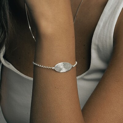 Fingerabdruk Armband Silber Geschenkidee Fingerprint Individuell Erinnerungsschmuck Frau Mann Maenner Partner Verlust Sternenkinder Silber Gold Vergoldet Schmuck