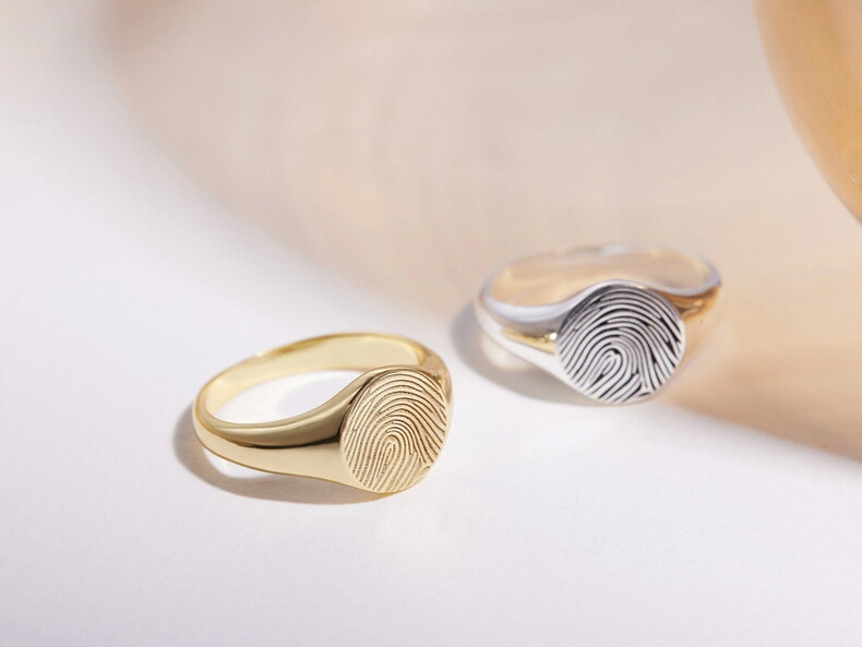 Fingerprint Fingerabdruck Ring Silber Erinnerungsschmuck Trauer Gedenkschmuck Partnerringe Personalisiert Individuell Gestaltung Couple Ringe