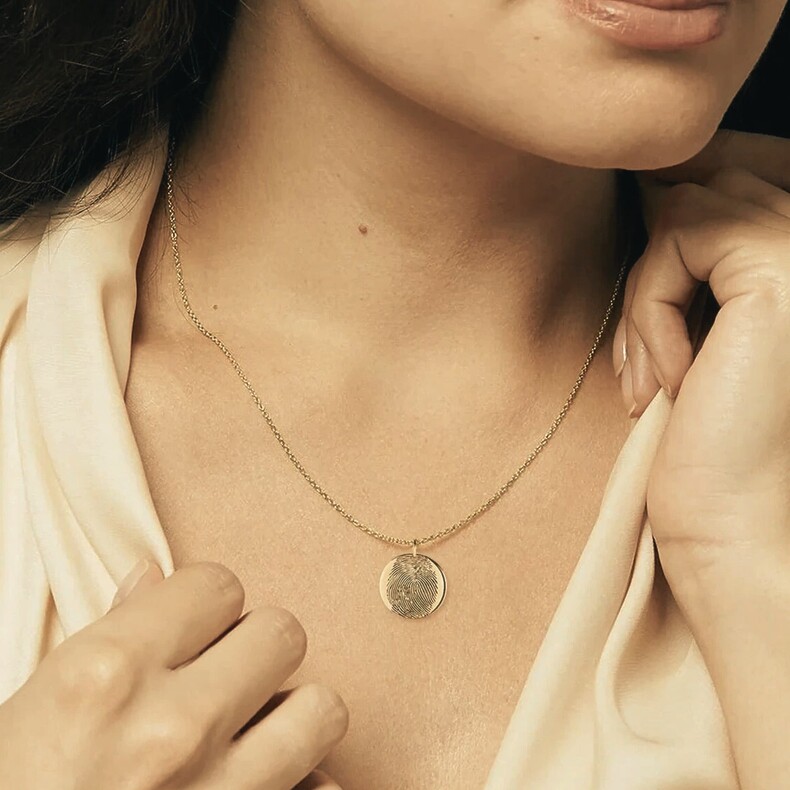 Fingerprint Fingerabdruck Rund Pendant Trauerschmuck Erinnerungen Gedanken Gedenkanhaenger Gold Vergoldet