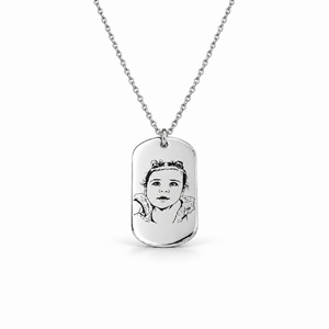 Fotogravura Joia de Lembran&ccedil;a Prata 925 Ouro Branco Gravura Joia Personalizada Falecido Joia de Luto Corrente Fam&iacute;lia