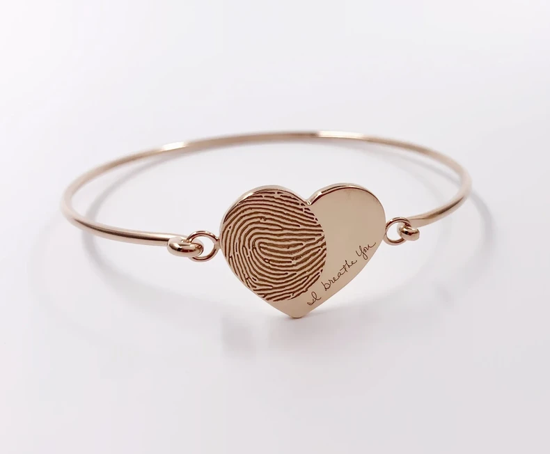 Herz Armband Individuelle Gravur Personalisiert Fingerabdruck Fingerprint Botschaft Gravieren Auf Wunsch Hand Fussabdruck Rose Silber Gold Vergoldet