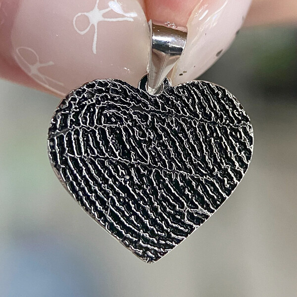 Herz Schmuck Anhaenger Silber Gravur Fingerabdruck Andenken Erinnerung Personalisiert Kette Fingerabdruck