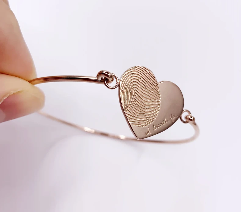 Herz Trauerschmuck Erinnerungsschmuck Anhaenger Armband 925silber Individuelle Gravur Personalisiert Fingerabdruck Fingerprint Botschaft Gravieren Auf Wunsch Hand Fussabdruck Rose Silber Gold Vergoldet