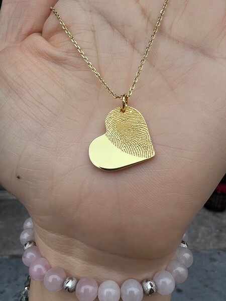 Herzkette 925 Silber Gold Vergoldet Erinnerungsschmuck Gedenkanhaenger Trauerschmuck Damenkette Mama Personalisiertegravur Namengravur Anhaenger Fingerabdruckgravur Fingerprint Individuelle Gravur Unikat