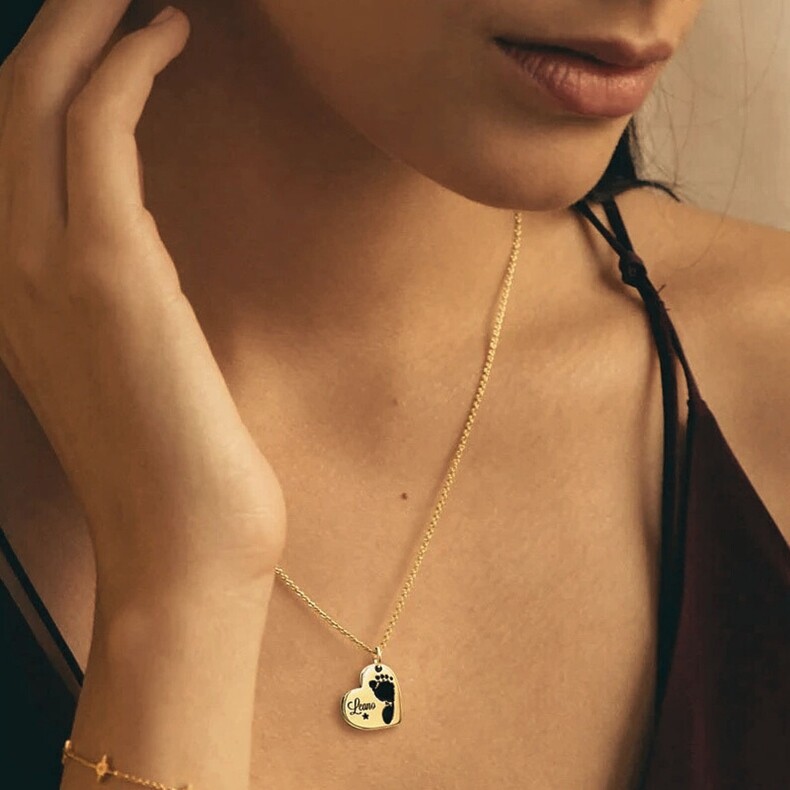 Kleiner Engel Kette Fucssabdruck Gravur Sternenkind Mama Erinnrungsschmuck Gedenkschmuck Andenken Baby Tot Kette Silber Gold Vergoldet