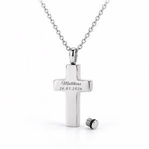 Bijou fun&eacute;raire croix Dieu remplissable deuil m&eacute;morial collier cha&icirc;ne &agrave; cendres cheveux argent 925 rhodium bijou souvenir empreinte digitale personnalis&eacute; gravure