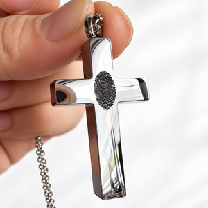 Kreuz Kette Erinnerungsschmuck Edelstahl 925 Silber Fingerabdruckgravur Personalisiert Trauerschmuck