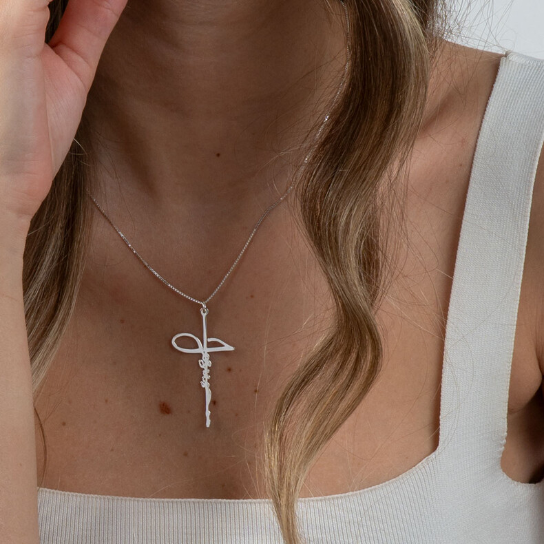 Kreuz Namen Schmuck Glaubens Anhaenger Erinnerungsschmuck Trauerschmuck Gotteswille Silber Gold Rose Vergoldung Namenschmuck Individuelle Gravur Personalisiertes Wort