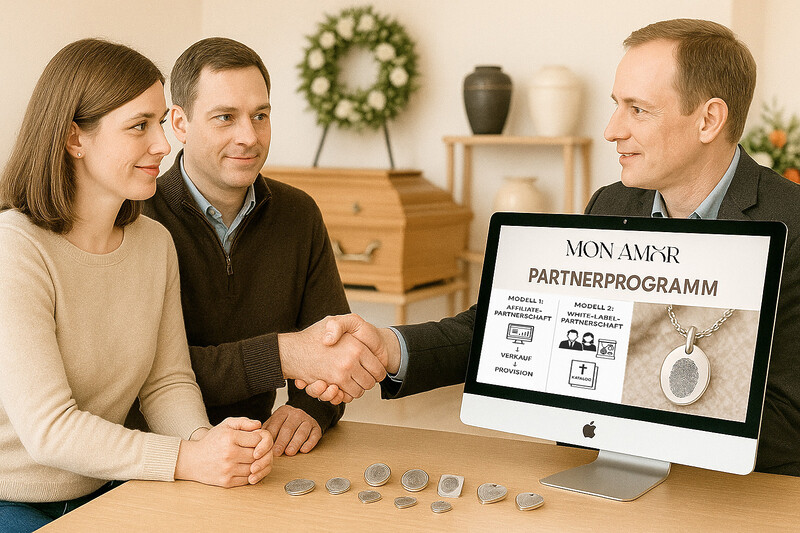 Monamor Bestattungen Schmuck Bestatter Schmuckstuecke Gravur Personalisiert Partnerprogramm Affiliate System Provision B2b