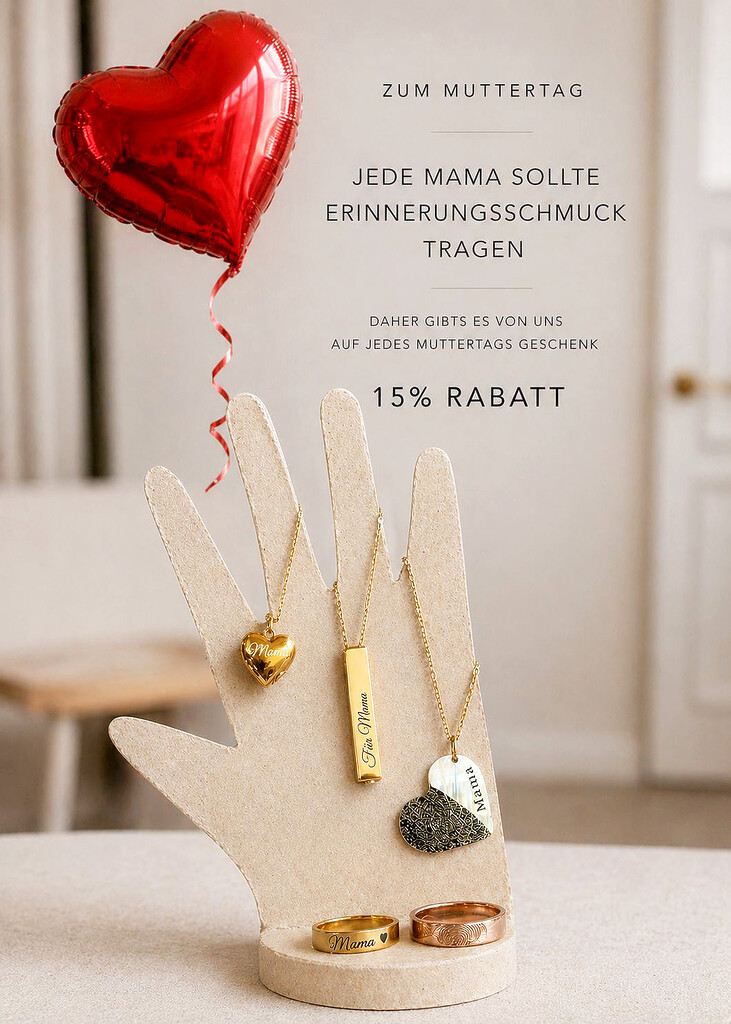 Muttertag Geschenk Schmuck Gutschein Personalisiert Graviert Name Abdruck Finger Herz Liebe