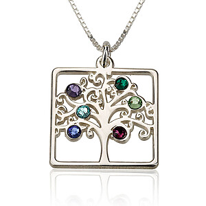 Quadrat Birthstone Lebensbaumkette Family Tree Anhaenger Geburtsteinen Individuelle Anfertigung Erinnerungsschmuck Gedenk Trauer Liebesschmuck Silber